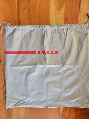 Prada Grey Red Nylon PVC Dust Bag Storage Organization Travel Drawstring 15 x 15